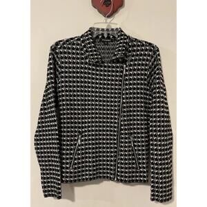 Roz Ali Womens Medium Black & White Zip-Up Super Soft Jacket w/Zip Pockets A6278